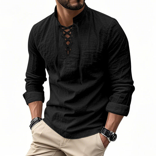 🔥HOT SALE🔥Men's Vintage V-neck T-shirt Linen Pirate Medieval Viking Gothic Tops Shirts Long Sleeved