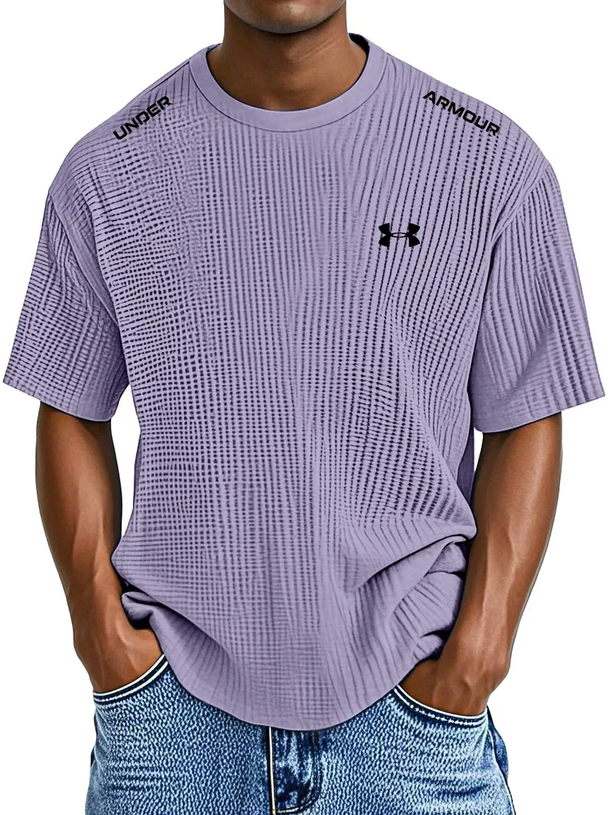 Men's Waffle Knit Short Sleeve T-Shirt Casual Crew Neck Athletic Tee