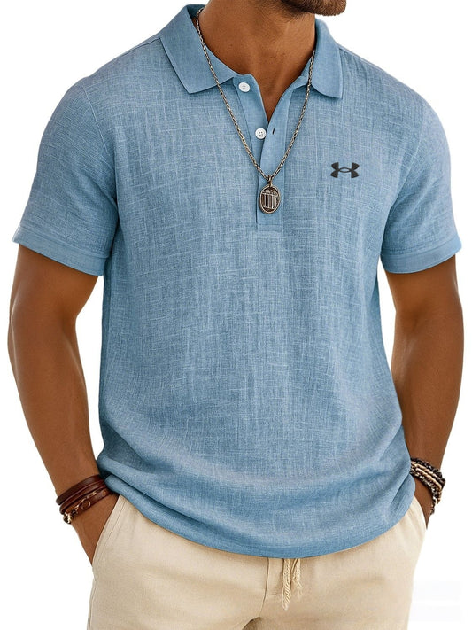 Men's Slub Cotton-Linen Casual Polo Shirt