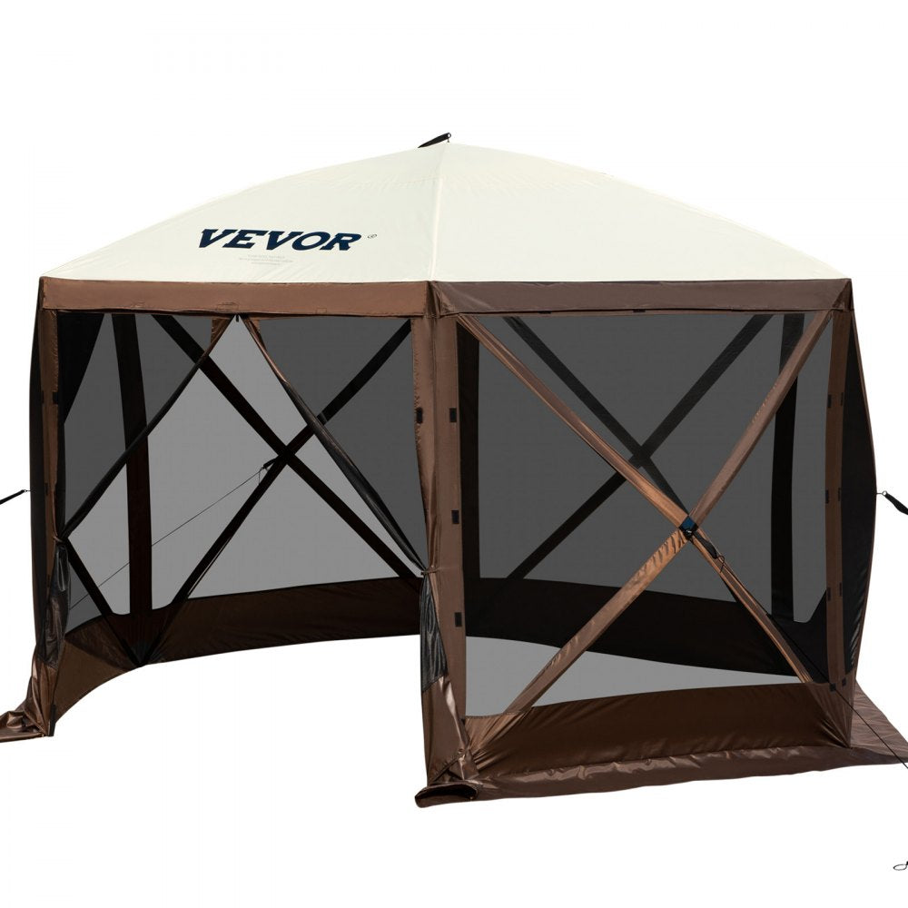 Special Offer  Camping Gazebo Screen Tent, 12*12ft, 6 Sided Pop-up Canopy Shelter Tent with Mesh Windows, Portable Carry Bag, Stakes, Large Shade Tents for Outdoor Camping