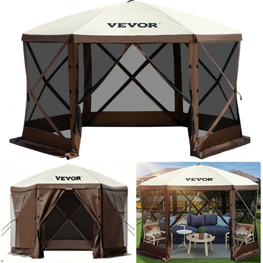 Special Offer  Camping Gazebo Screen Tent, 12*12ft, 6 Sided Pop-up Canopy Shelter Tent with Mesh Windows, Portable Carry Bag, Stakes, Large Shade Tents for Outdoor Camping