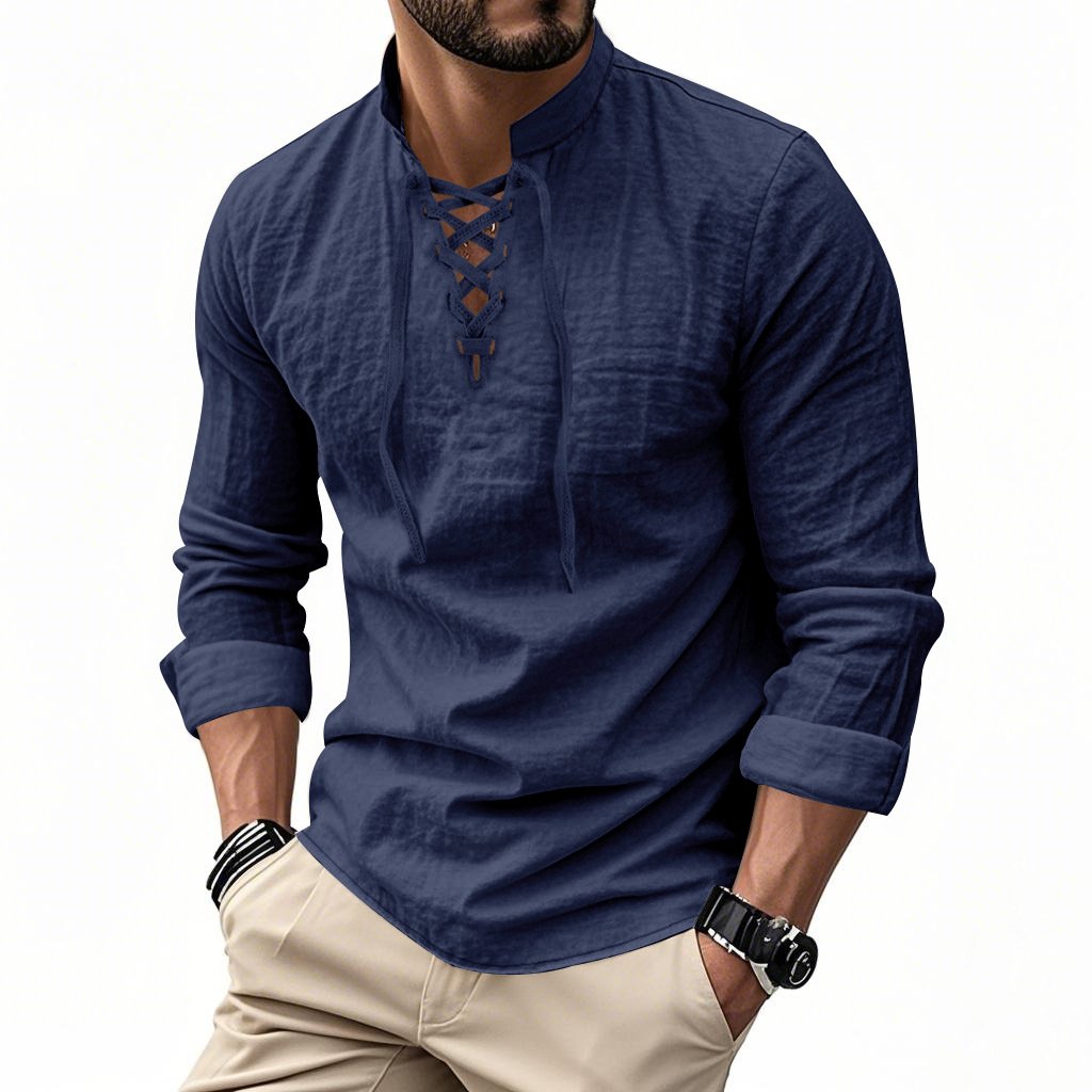 🔥HOT SALE🔥Men's Vintage V-neck T-shirt Linen Pirate Medieval Viking Gothic Tops Shirts Long Sleeved