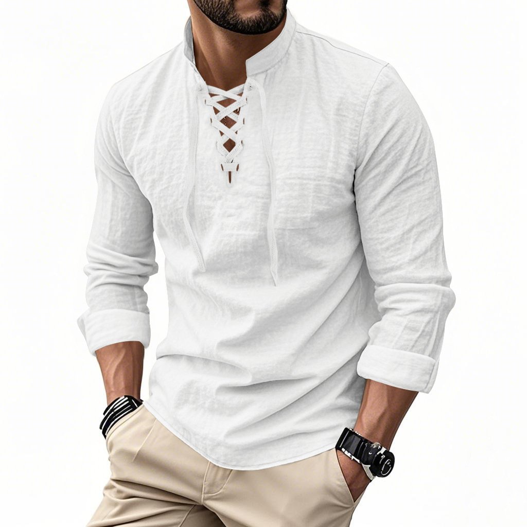🔥HOT SALE🔥Men's Vintage V-neck T-shirt Linen Pirate Medieval Viking Gothic Tops Shirts Long Sleeved