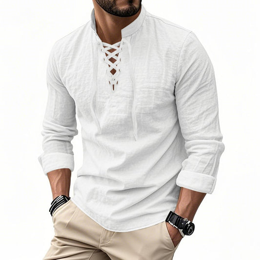 🔥HOT SALE🔥Men's Vintage V-neck T-shirt Linen Pirate Medieval Viking Gothic Tops Shirts Long Sleeved
