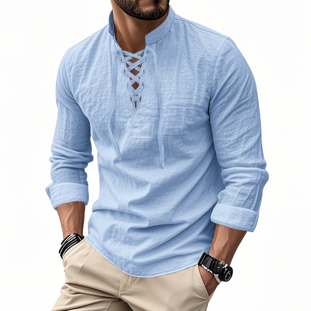 🔥HOT SALE🔥Men's Vintage V-neck T-shirt Linen Pirate Medieval Viking Gothic Tops Shirts Long Sleeved