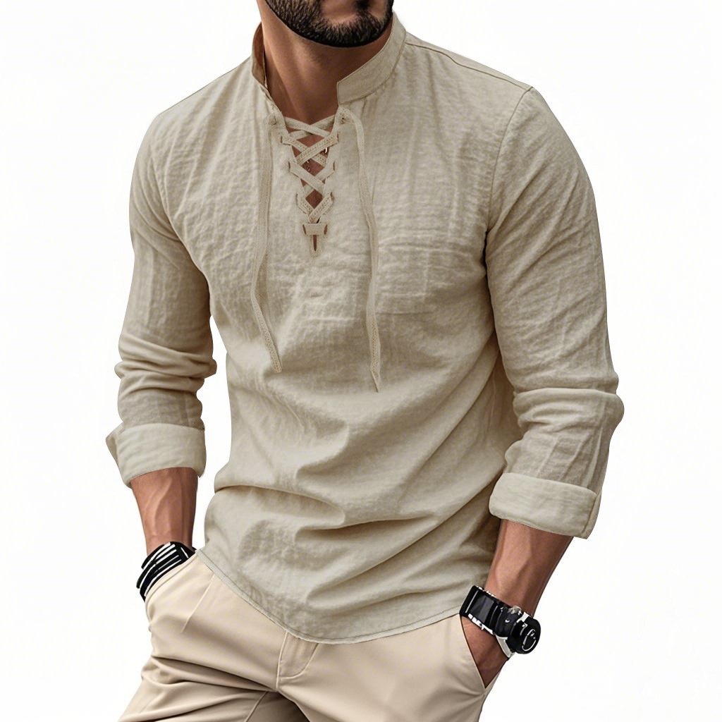 🔥HOT SALE🔥Men's Vintage V-neck T-shirt Linen Pirate Medieval Viking Gothic Tops Shirts Long Sleeved