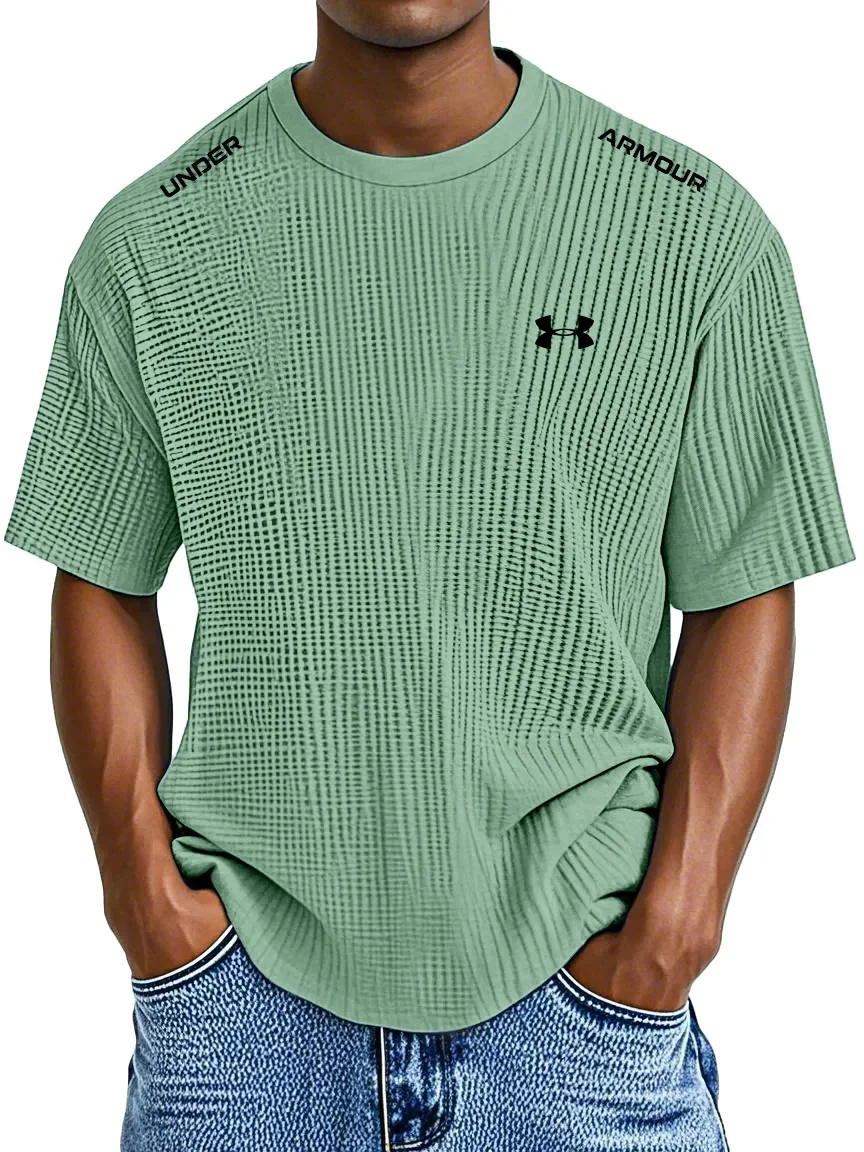 Men's Waffle Knit Short Sleeve T-Shirt Casual Crew Neck Athletic Tee
