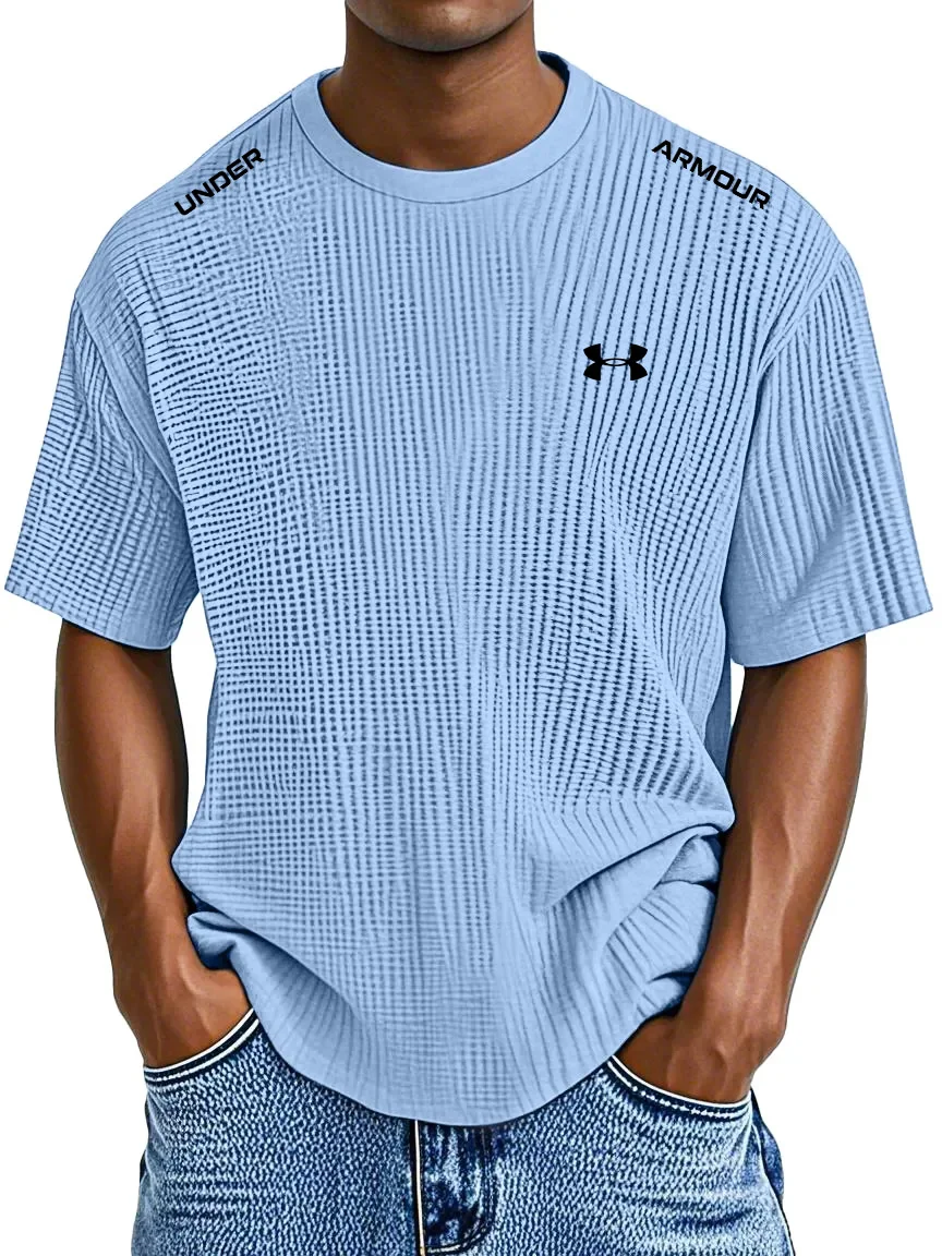 Men's Waffle Knit Short Sleeve T-Shirt Casual Crew Neck Athletic Tee