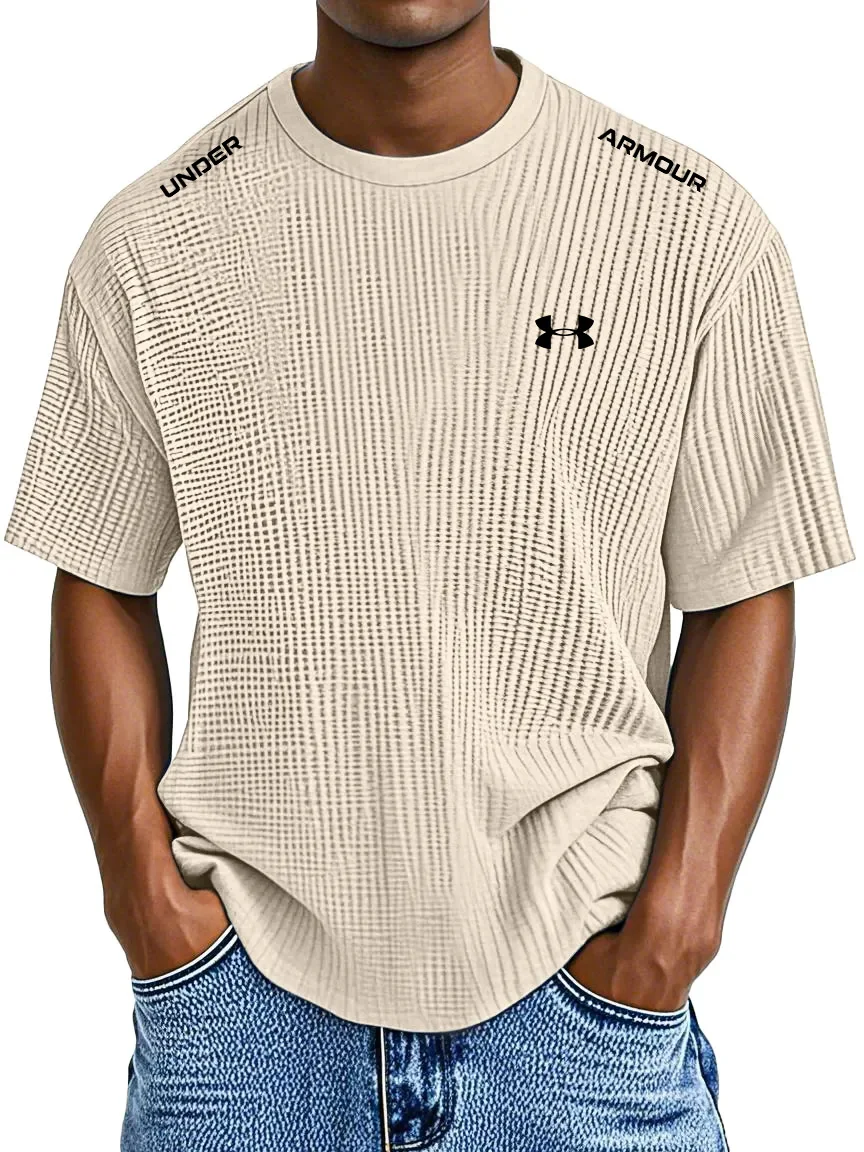 Men's Waffle Knit Short Sleeve T-Shirt Casual Crew Neck Athletic Tee